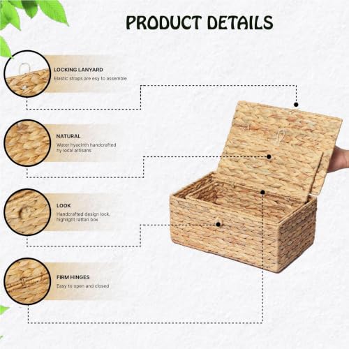Set of 2 Rectangular Wicker Storage Basket with Lid - view 5