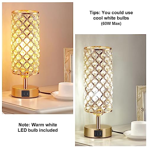 Gold Crystal Touch Lamp for Bedroom with USB-C/A, Bulb Included - view 4
