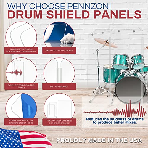 Drum Shield 5ft w/Deflectors & Plastic Hinges, Comes w/ 3 Drum Panels, Plastic Hinges & Deflector Connectors, Premium Clear Acrylic Panels - view 2