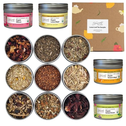 Organic Herbal Tea Sampler, 9 Loose Leaf Decaf Teas