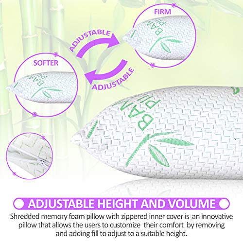 Elif Queen Size Pillows for Sleeping Set of 2 – Cooling Shredded Memory Foam Pillows with Removable Cover for Back, Stomach & Side Sleepers, Rayon Derived from Bamboo, Queen (2 Pack) - view 4