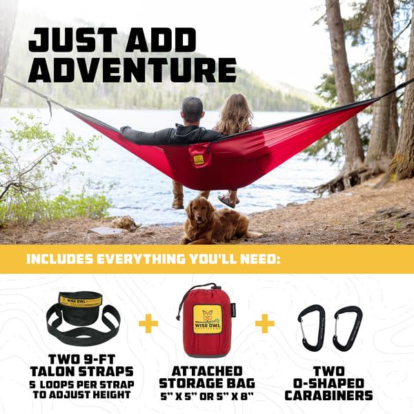 Hammock for Camping Double Hammocks Gear for The Outdoors Backpacking Survival or Travel - Portable Lightweight Parachute Nylon DO Black & Grey - view 4