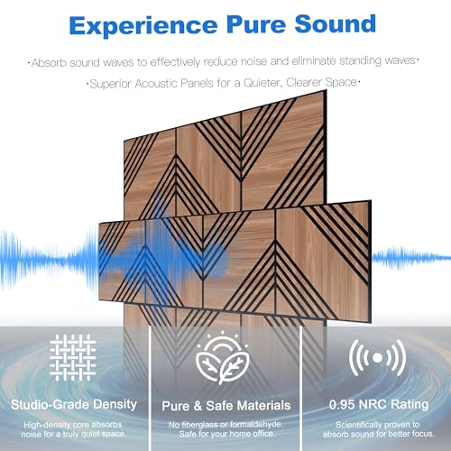 Acoustic Wall Panels, Walnut, 16 Pack, 12x12 in - view 4