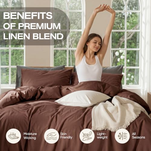 100% Pure Linen Blend 4 Piece Sheet Set, Cooling and Breathable Flax Bed Sheets for Hot Sleepers, Comfort All Year, Anti-Tear and Tough Bedding, 18 Inch Deep Pocket(Chocolate Brown,Queen) - view 5