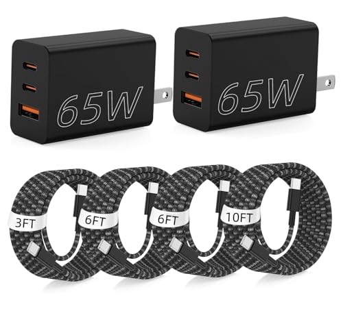 3 Port 65W USB C Fast Charger Block with Type C Cable,Multi Device Charging