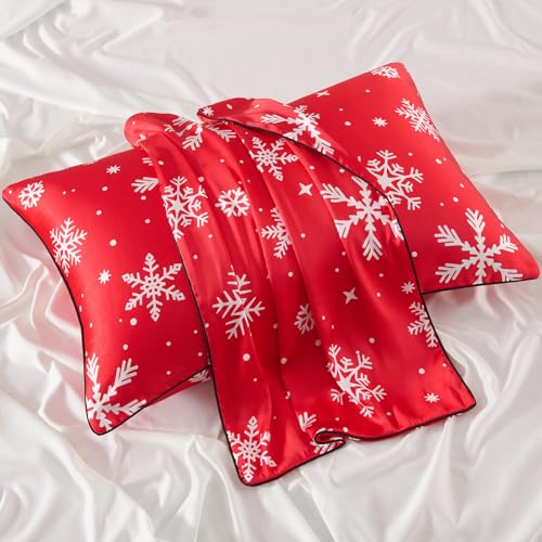 Christmas Rayon Derived from Bamboo Pillow Cases Set of 2, Similar to Silk, Smooth Soft, Zipper Closure, Standard Size