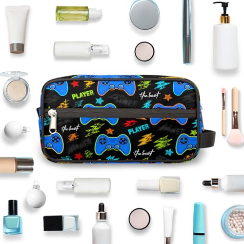 Kids Travel Toiletry Bag - Blue Game Gamepad Waterproof Hanging Cosmetic Hygiene Bags for Boys Men - Large Shave Kit for Toiletries Accessories Bathroom Stuff - view 4