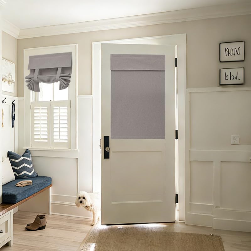 100% Linen Blackout French Door Curtains, Modern Farmhouse Privacy Thermal Insulated Door Window Shades for Bedroom Patio, 1 Panel, W26 x L40 Inch, Grey - view 3