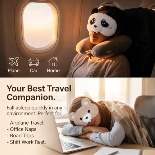 Sleeping Mask for Kids, 2 Pcs Plush Bear Panda Cute Sleep Mask - view 5