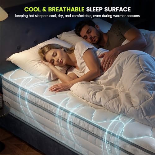 Queen Size Mattress, 14 Inch Hybrid Queen Mattress in a Box, Memory Foam and Zoned Support Spring for Pressure Relief & Motion Isolation, Fiberglass Free, Medium Firm, CertiPUR-US Certified - view 2