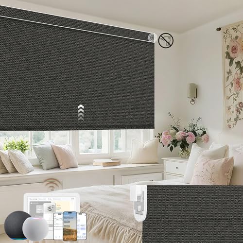 No Drill Motorized Blinds with Remote, 100% Blackout Roller Shades