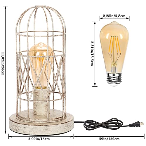 Small Table Lamp, 3-Way Dimmable Bedside Lamp with Brushed White Oak Cage - view 3