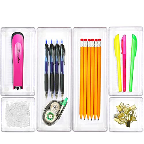 Clear Desk Drawer Organizer, Assorted Sizes, 6 Packs