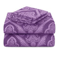 Paisley Queen Sheet Set, 4 PC Soft Microfiber Wrinkle Free Sheets - Luxurious Printed Bed Sheets Includes Flat Sheet, Fitted Sheet with Deep Pockets, & 2 Pillowcases - Purple
