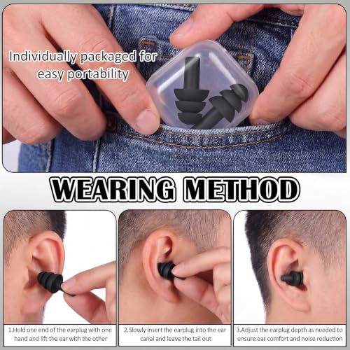 24 Pairs Black Ear Plugs Bulk NRR 29dB Reusable Silicone Ear Plugs with Plastic Cases Soft Foam Plug for Sleeping Noise Cancelling Concerts Shooting Swimming Noise Reduction - view 5