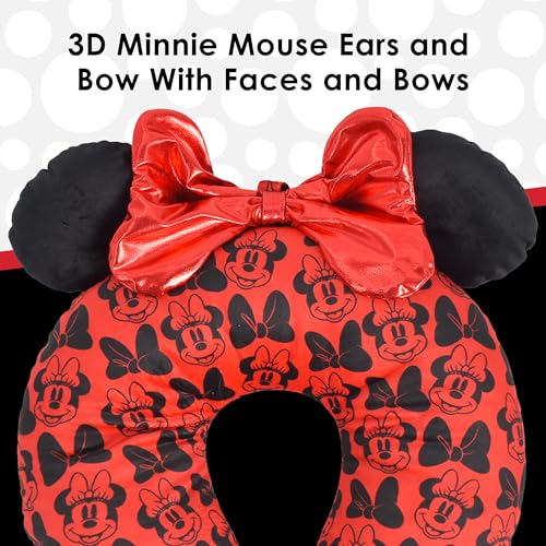Disney Minnie Mouse Travel Neck Pillow with 3D Ears and Bow for, Red/Black - view 3