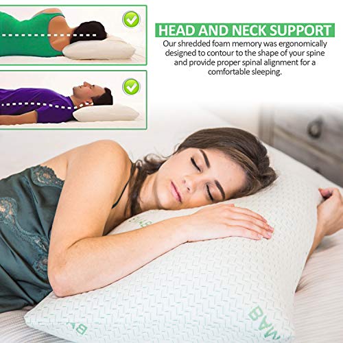 Elif Queen Size Pillows for Sleeping, Set of 2 – Cooling Shredded Memory Foam Pillow with Removable Cover for Back, Stomach & Side Sleepers, Rayon Derived from Bamboo, Queen (2 Pack) - view 3