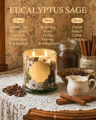 Eucalyptus Sage Non Toxic Large Soy Candle, 12.7oz Calm Scent - view 2