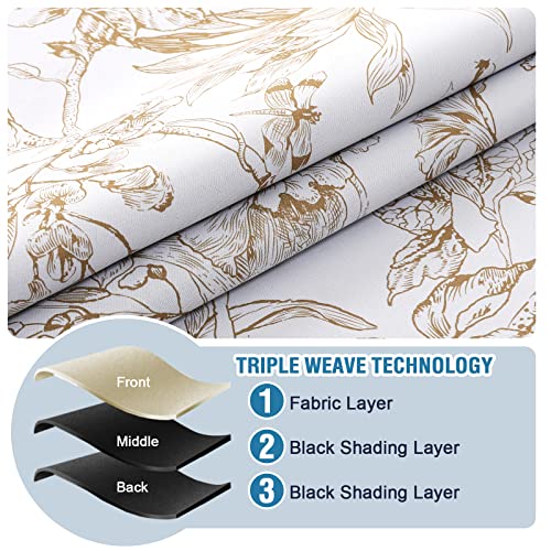 100% Blackout Curtains for Living Room Camellia Floral Blackout Curtains 63 Inches Long Light Blocking Window Treatment Curtains with Black Liner Grommet Thermal Drapes, 2 Panels, Taupe - view 5