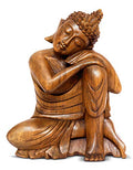16" Wooden Serene Sleeping Buddha Statue Hand Carved Sculpture Handmade Figurine Decorative Home Decor Accent Handcrafted Art Traditional Modern Decoration (Large)