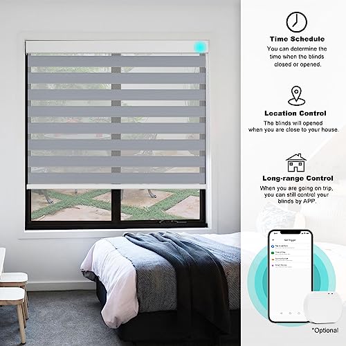Smart Zebra Blinds Motorized Shades Remote Control for Indoor Windows, Custom Size Electric Solar Panel Power Automatic Work with Alexa, Google Home, Apple Homekit, Blackout, Dark Grey - view 5