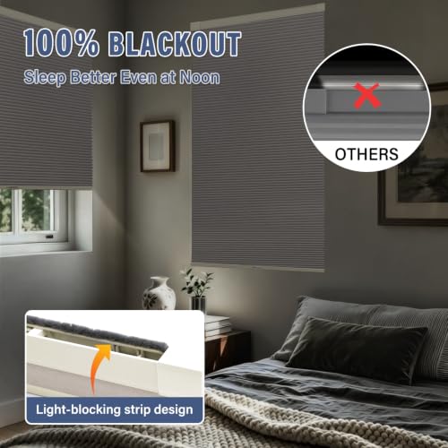 No Drill Cordless Blackout Cellular Shades, Custom Size, Linen - view 4