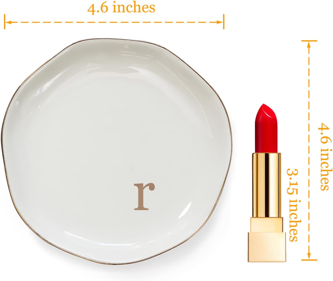 Initials ring dish jewelry tray with personalized R-monogrammed engagement wedding gifts for friends, sister, birthday Christmas gifts for women, ceramic white - view 5