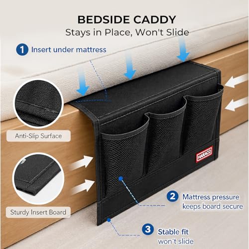 Bedside Caddy, Remote Holder for Bed, Storage Organizer, Black - view 3