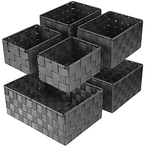 Storage Baskets: 6 Pack Stackable Woven Storage Bins, Grey