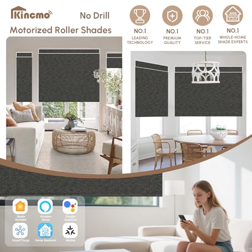 No Drill Motorized Blinds with Remote, 100% Blackout Roller Shades - view 2