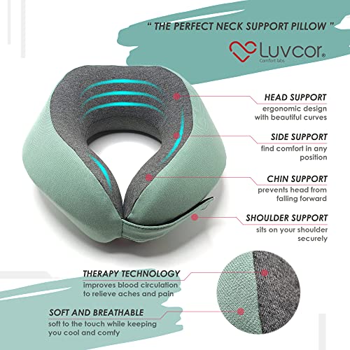 Premium Quality Memory Foam Travel Neck Pillow Bundle - Best Ergonomic Pillow for Airplane Travel, car Ride, Sleeping. Comes with Eye mask, earplugs and Storage Bag. (Imperial Green) - view 2