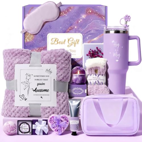 Birthday Gift for Women, Luxury Self Care Spa Gift Basket with Blanket for Mom, Wife, Sister, Friend, Girlfriend, Grandmother, Get Well Soon for Her