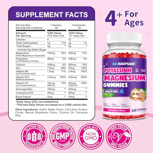 Magnesium Gummies for Kids - Magnesium Glycinate Gummies with Vitamin D3, B6, Potassium & Ashwagandha, Magnesium for Kids & Adults Relaxation, Sleep, Brain & Bone Health -Vegan Strawberry 60ct - view 7