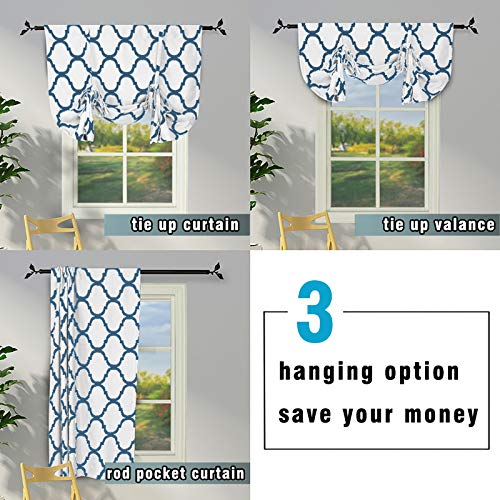 Moroccan Thermal Insulated Tie Up Shade Room Darkening Blackout Rod Pocket Curtain for Small Window, 42 by 63 Inch, Off White/Royal Blue (1 Panel) - view 3