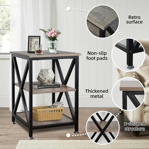 End Tables Living Room Set of 2, 16" D x 16" W x 24" H, Indoor End Tables Living Room with Storage Shelf, Square End Table Set of 2, X-Shaped Night Stands for Bedroom, Farmhouse Wood Side Tables - view 5