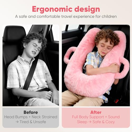 Car Pillow for Kids, Removable, Washable Pillowcases and Pillow Inserts(The only Upgrade on the Market),Travel Pillow for Car Sleeping(Pink) - view 3