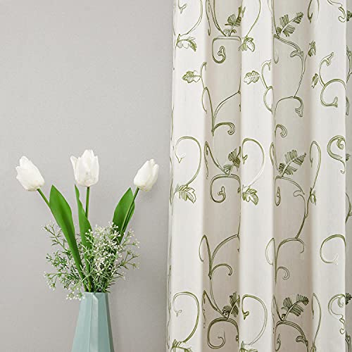 Faux Linen Branch Embroidered Grommet Curtains, 2 Panels, 52 x 84 - view 6