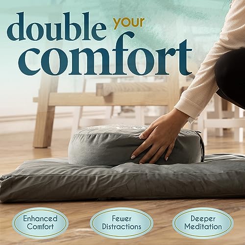 Meditation Cushion & Zabuton Meditation Mat Bundle- Premium Velvet Meditation Pillow for Women and Men,Washable Cover, Buckwheat Round Floor Pillow & 100% Cotton Square Floor Cushion - view 3