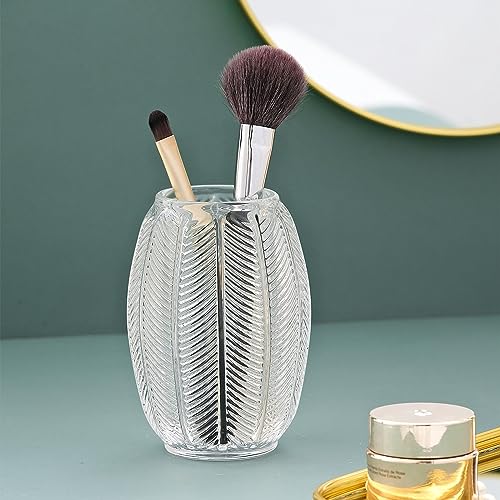 Leaf Stripes Clear Tumbler Cup Makeup Brush Toothbrush Holder for Bathroom, Vanity, Countertop, Desk and Bedside Table - view 7