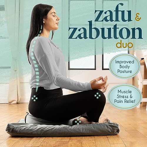 Meditation Cushion & Zabuton Meditation Mat Bundle- Premium Velvet Meditation Pillow for Women and Men,Washable Cover, Buckwheat Round Floor Pillow & 100% Cotton Square Floor Cushion - view 2