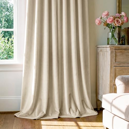 Beige Velvet Soundproof Light Dimming Curtains, W52 x L96, 2 Panels - view 7