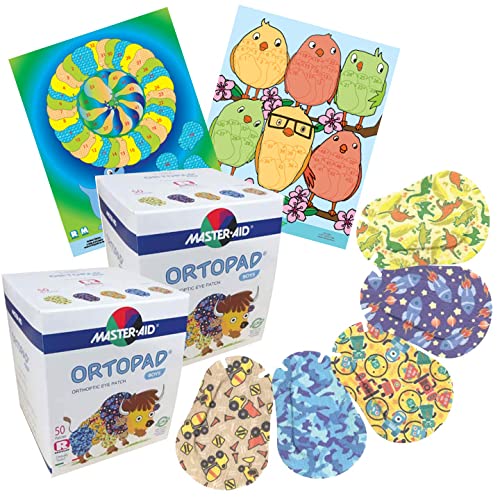 Boys Adhesive Eye Patches, 100 Patches + 2 Posters, Reg Size 4+ yr