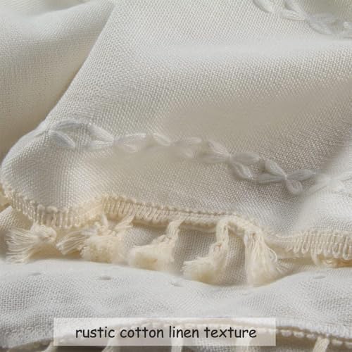 Boho Curtains Semi-Blackout 84 Inch 2 Panels for Living Room, Linen Tassels Farmhouse Curtains with Embroidery for Bedroom Rod Pocket Draperies 52" W x 84" L, Off White - view 5
