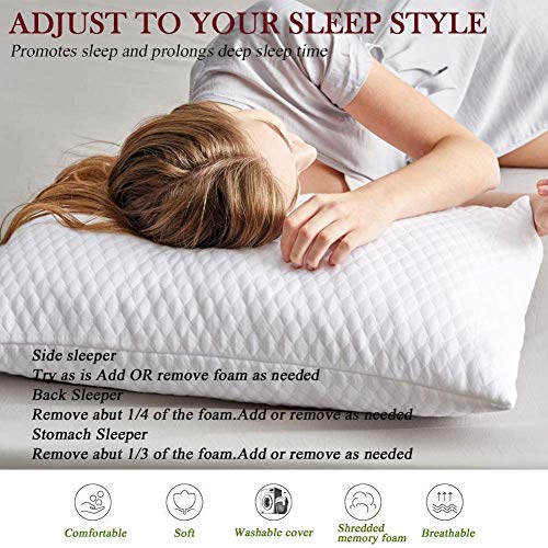 Shredded Memory Foam Bed Pillows for Sleeping King Size 2 Pack, with Washable Removable Hypoallergenic Sleep Pillow for Back and Side Sleeper - view 5