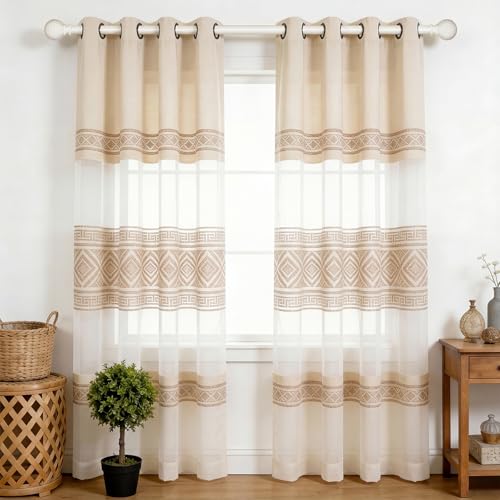 White Boho Wood Curtain Rods for Windows 48 to 84 Inch - 1 inch Diameter Heavy Duty Curtain Rods with Imitation Wood Grain Leaf Pattern Finials,Adjustable Decorative Curtain Rods Set,28-88'' - view 4