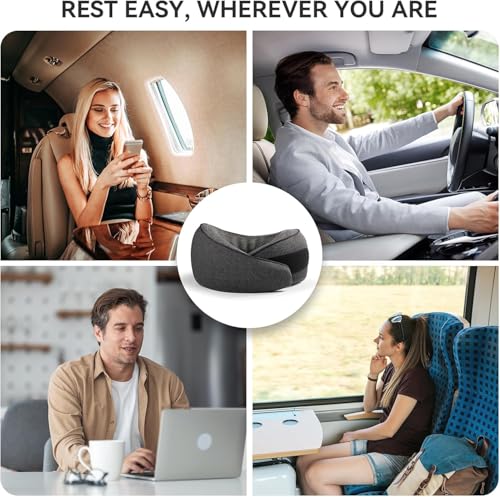 Travel Pillows - 100% Pure Memory Foam Neck Pillow for Airplanes, Comfortable Breathable Cover, 360° Support Stowable Pillows for Sleeping, Car, Airport Travel Essentials, Charcoal Black - view 6