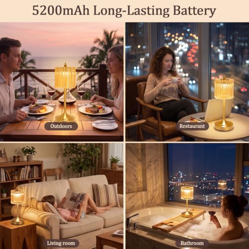 Cordless Table Lamp, Rechargeable Gold Glass Touch Lamp - view 7