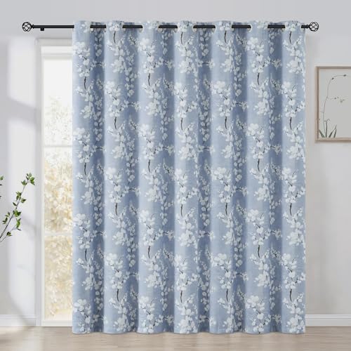 Blue Blackout Floral Curtains, Bedroom, 100X84 Inches, 1 Panel