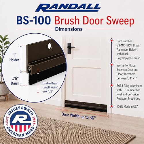 Door Sweeps – Aluminum & Brush | Brush Sweeps for Gaps Up to 1” | Brown Trim with Black Brush | 3 Feet | 3/4" Brush | Fill Gaps & Keep Unwanted Debris Out - view 2