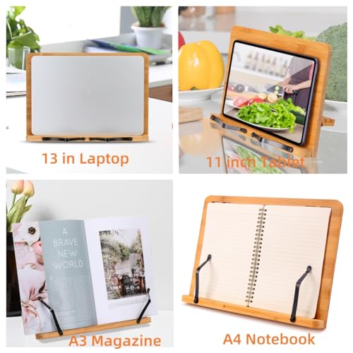 Foldable Bamboo Book Stand Adjustable Cookbook Reading Holder - view 5